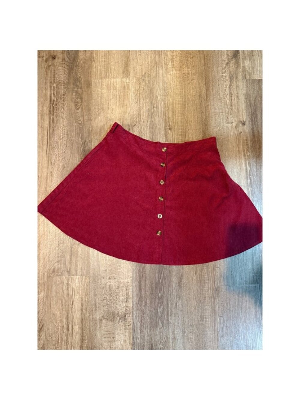 Deep red corduroy button down fall skirt from Shein
